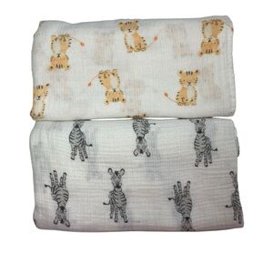 Lot - 2 Aden + Anais Swaddle Baby Blankets Tiger Zebra Zoo Safari